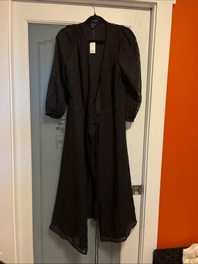 Ann Taylor Black Long Sleeve Maxi Dress with Puff Sleeves